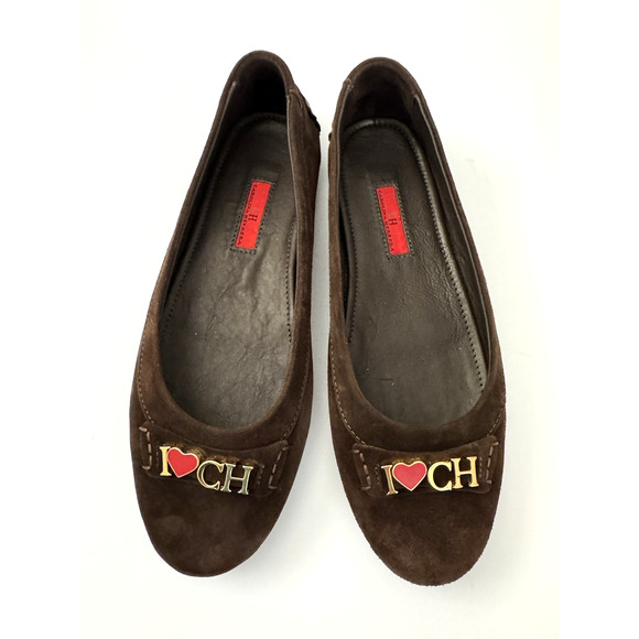 Carolina Herrera Shoes - Carolina Herrera 40 Driving Ballet Flats Brown Suede Leather I Love CH Brass